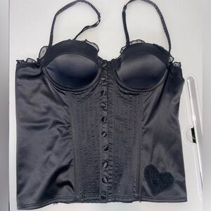 Y2K Pussycat Dolls Corset Bustier Bebe Top Black Heart Charm Valentine Medium